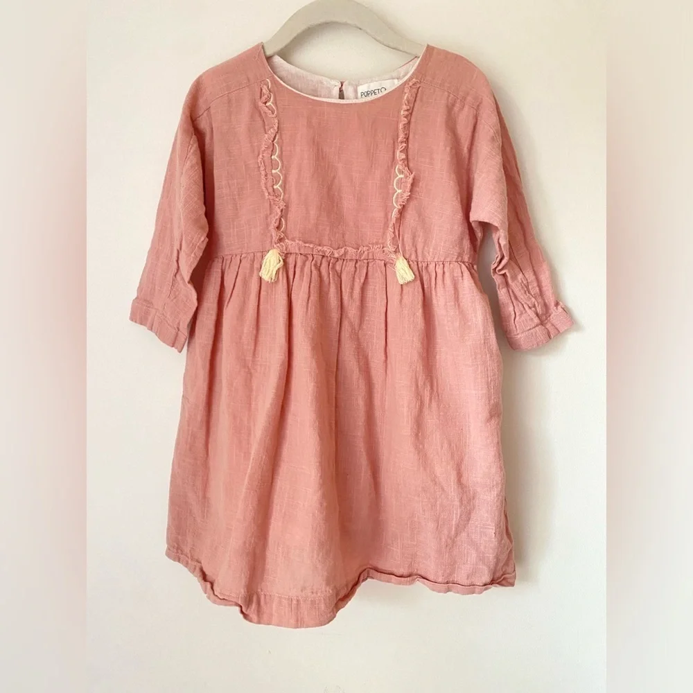 Poppet & Fox Dress Girls’ 5 Pink Tassel 100% Cotton Dress